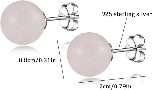 Vista 39 de Natural Stone Stud Earrings for Women 8mm Sterling Silver Genuine Gemstone Earrings Handmade Sterling Silver Crystal Stud Earrings for Women
