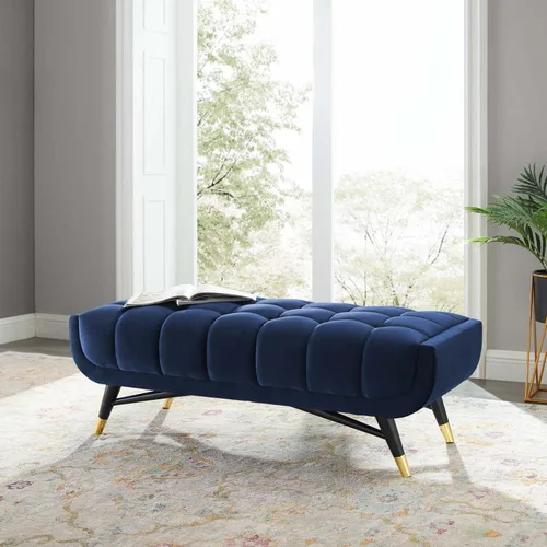 Vista 2 de Modway Adept Banco de terciopelo de rendimiento de 47.5 pulgadas en azul medianoche, 47.5 pulgadas