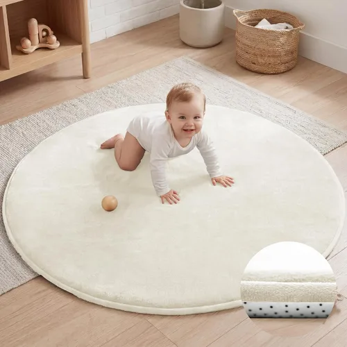 Vista 11 de Tapete de juego ultra suave para bebé, tapete redondo de espuma elástica de 1.3 pulgadas de grosor de 47 pulgadas para niños pequeños, parte trasera
