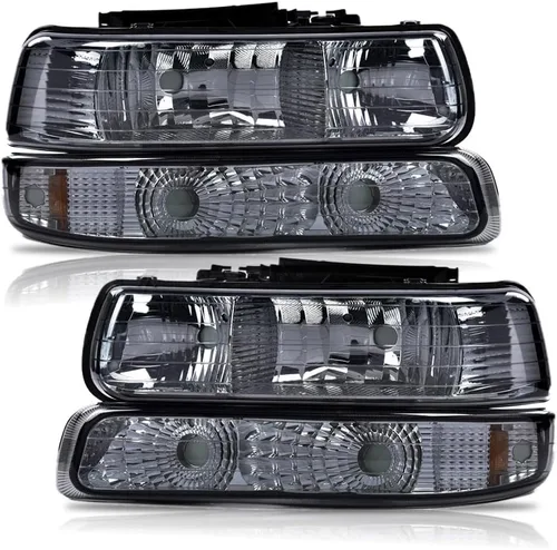 Vista 14 de G-PLUS Conjunto de faros, compatible con Chevy Silverado 1999 2000 2001 2002/Se ajusta a Suburban Tahoe 2000-2006 Faros delanteros de parachoques