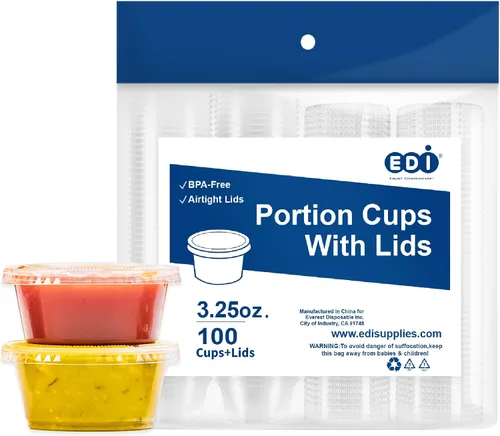 Vista 8 de EDI - Vasos de plástico desechables transparentes con tapas a prueba de fugas - Jello Shot, condimento y salsa de inmersión, souffle - Sin BPA