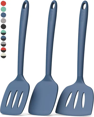 Vista 13 de Coukre Juego de 3 espátulas de silicona, resistentes a altas temperaturas, sin BPA, espátulas para pescado, mango sólido y ranurado para sartenes