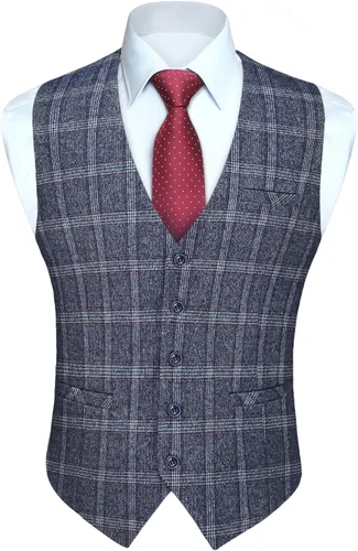 Vista 33 de HISDERN Vest 101 - Chaleco de traje ajustado para hombre con 3 bolsillos para negocios, formal, boda, baile de graduación y esmoquin casual a1-Negro