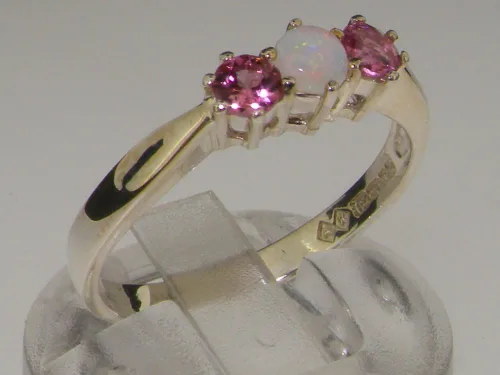 Vista 2 de Anillo de plata de ley 925 auténtica auténtica con ópalo y turmalina rosa para mujer