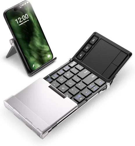 Vista 12 de iClever Teclado inalámbrico plegable en 3 de tamaño compacto de bolsillo (versión inglés) con touch pad sensible (sincroniza hasta 3 dispositivos)