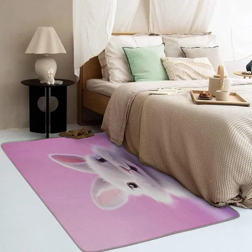 Vista 3 de Alfombra de conejo de 2 x 3 pies, bonita alfombra Kawaii para entrada, sala de estar, dormitorio, bonita alfombra de animales, decoración