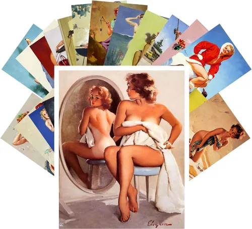 Vista 5 de PIXILUV Pinup Postal Pack 24pcs Vintage Pinup Sexy Girls Classic Sexy Girls Agua