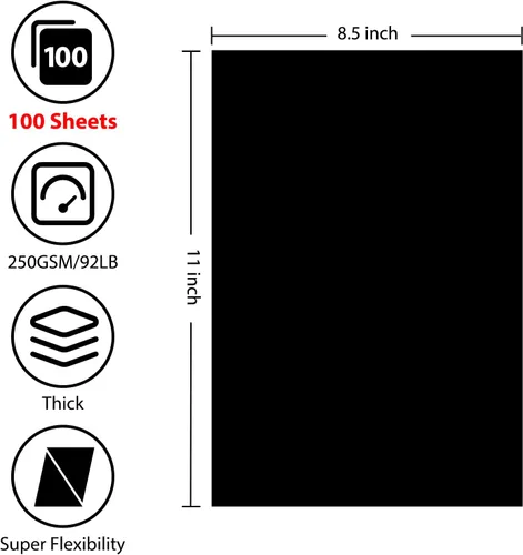 Vista 2 de OcePor 100 hojas de cartulina negra de 8.5 x 11 pulgadas, cartulina negra de 92 libras/250gsm, papel grueso de cartulina, papel pesado de cartulina