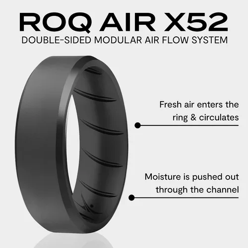 Vista 3 de ROQ - Anillo de boda y compromiso de goma de silicona para hombre, de ajuste cómodo, transpirable, borde biselado o dúo, paquete surtido, variedad