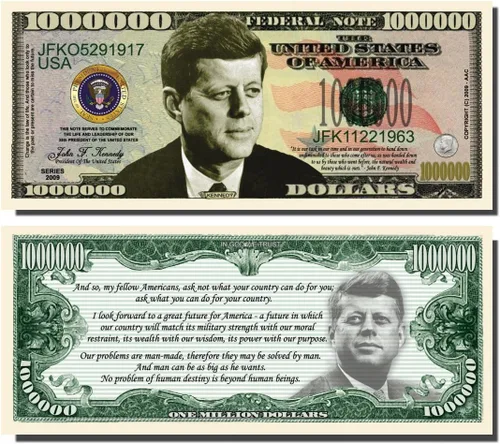 Vista 2 de John F. Kennedy (JFK) Million Dollar Bill – Bono de 10 contar con clara visualización & Cristóbal Colón Bill