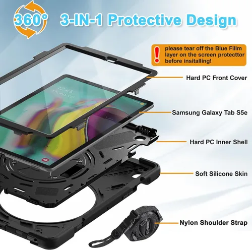 Vista 7 de BRAECNstock Para Samsung Galaxy Tab S5e Funda 10.5 Pulgadas 2019 (SM-T720/T725/T727) Con Protector De Pantalla Soporte De Lápiz Soporte