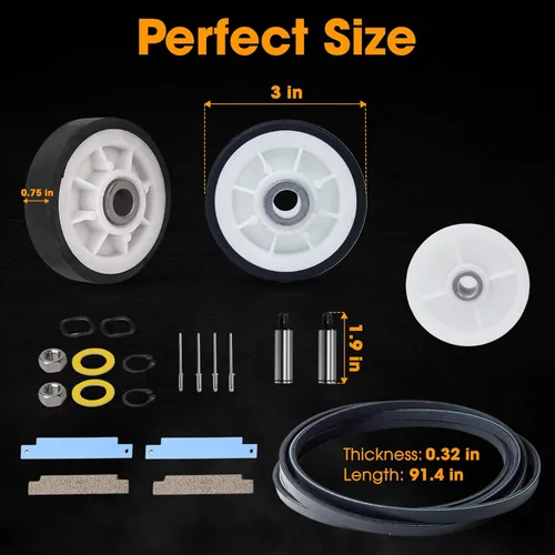 Vista 2 de Para Maytag Neptune 3000 Series MDE6000AYW MDE5500AYW Kit de reparación de secadora reemplaza rodillos de tambor 12001541 303373K W10116741 303373