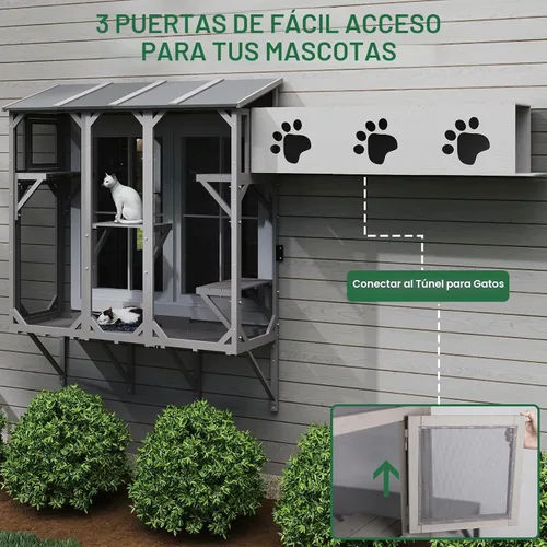 Vista 5 de ketive Cat Catio, Recinto de Caja de Ventana Expandible para Múltiples Gatos de Interior, Cómoda Casa Percha de Madera para Mascotas Pequeñas, Uso