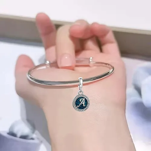 Vista 5 de Abalorios colgantes de letras azules de la A a la Z con letra inicial del alfabeto y nombre mayúscula, compatible con pulseras y collares Pandora