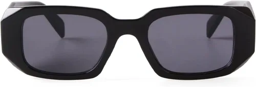 Vista 3 de ADE WU Lentes de sol rectangulares para mujer, estilo retro, a la moda, angostos, cuadrados, con protección UV400, Marco negro/lente gris
