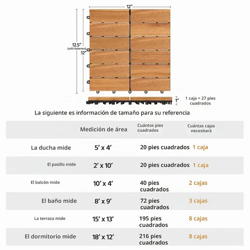Vista 5 de Yaheetech - 27 piezas de madera de acacia, baldosas de terraza entrelazadas con superficie antideslizante, pisos impermeables de fácil colocación