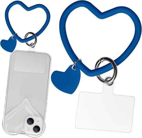 Vista 17 de Correa de silicona con forma de corazón para teléfono, correa de muñeca para teléfono celular con soporte para llaves, universal compatible