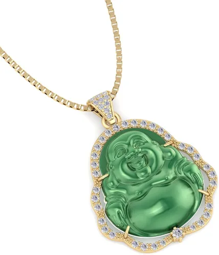Vista 8 de Collar de Buda verde sonriente de plata, 20 pulgadas, collar de cristal verde, collares de Buda de oro para mujer, collar de Buda riendo colgante