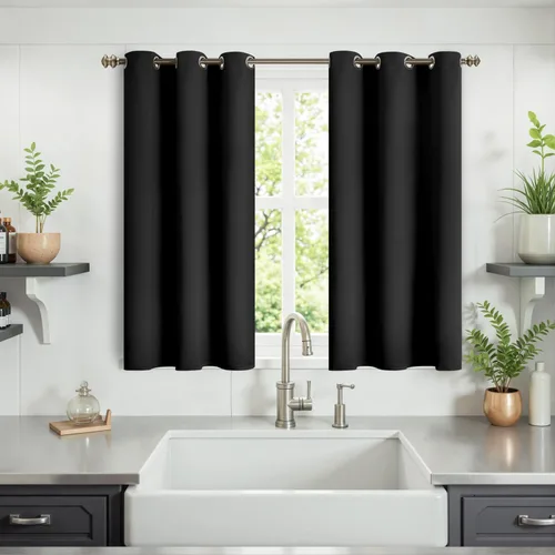 Vista 196 de YoungsTex - Cortinas blackout cortas, aislamiento térmico, ojales, oscurecen la habitación, privacidad, para cámper, sótano, cocina y baño, 2 Gris