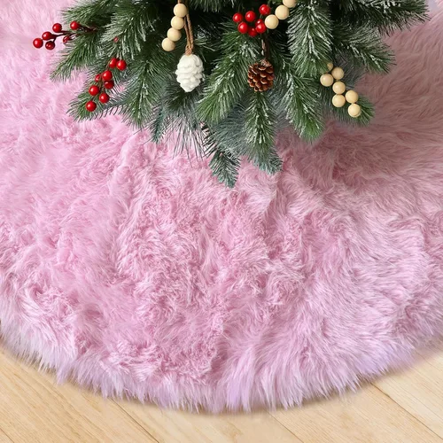 Vista 16 de Falda de árbol de Navidad de felpa negra de 24 pulgadas, pequeña, de piel sintética gruesa, lujosa decoración navideña para Año Nuevo, decoración