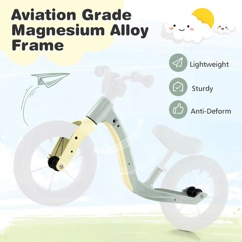 Vista 10 de BABY JOY Bicicleta de equilibrio de 12 pulgadas, marco de aleación de magnesio con asiento ajustable, manubrio giratorio de 360° y neumáticos