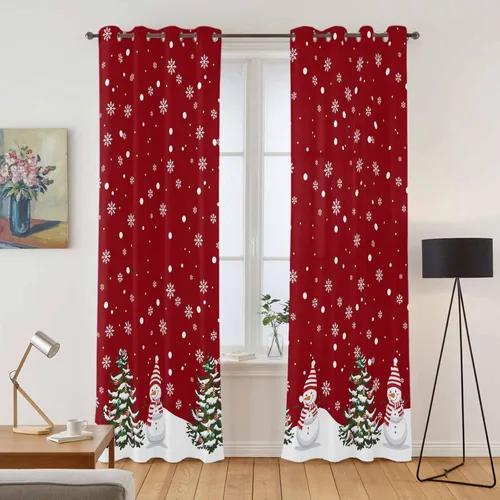 Vista 33 de Libaoge Cortinas de Navidad para cocina, dormitorio, juego de 2 paneles, diseño de muñeco de nieve de Navidad, cortinas de invierno con copos