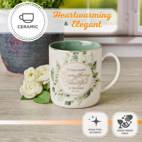Vista 5 de Christian Art Gifts Taza grande de cerámica inspiradora para café y té con texto en inglés «Everything Beautiful Encouraging Bible Verse»