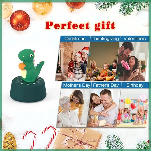 Vista 3 de ELE DEPI Paquete de 2 temporizadores de cocina, lindo temporizador de dinosaurio para niños, temporizador de huevos 100% mecánico para cocinar