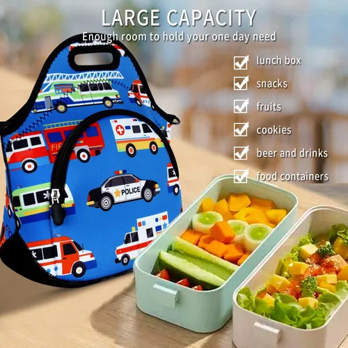 Vista 2 de Violet Mist Bolsas de almuerzo de neopreno con correa para el hombro, bolsas de almuerzo aisladas, lonchera térmica, reutilizable, bolsa bento