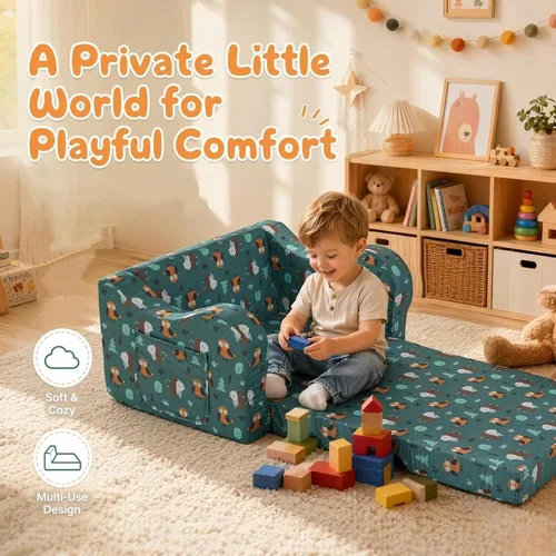 Vista 10 de MOMCAYWEX - Sofá para niños, 2 en 1, plegable, piel de melocotón, color azul