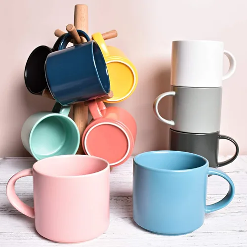 Vista 7 de Bosmarlin Taza de café de cerámica mate para oficina y hogar, 13 onzas, apta para lavavajillas y microondas (rosa, 1)