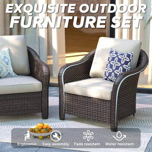 Vista 6 de Juego de muebles de patio de 3 piezas, juego de mimbre para exteriores Beige