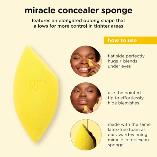 Vista 6 de Real Techniques Miracle Concealer Sponge, esponja de mezcla de maquillaje para corrector líquido y crema, forma alargada para una aplicación precisa