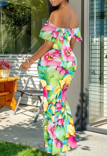 Vista 4 de Vestido largo con tirantes florales y espalda descubierta para mujer