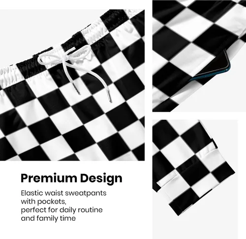 Vista 5 de INZVKJLU Black White Checkered Sweatpants for Men Printed Joggers Pant Drawstring Sports Pants
