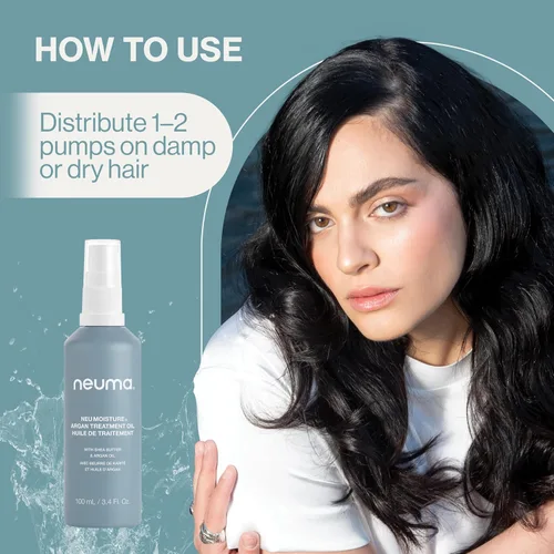 Vista 9 de Neuma Aceite de tratamiento de argán Neu Moisture para cabello, 3.4 onzas líquidas Fórmula ligera con manteca de karité y aceite de argán
