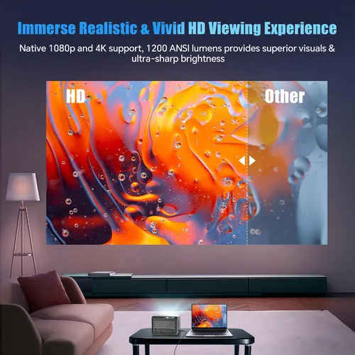 Vista 3 de [Netflix oficialmente y aplicaciones integradas] Mini proyector con WiFi y proyector Bluetooth HD 1080P, 1200 ANSI, proyector de video automático