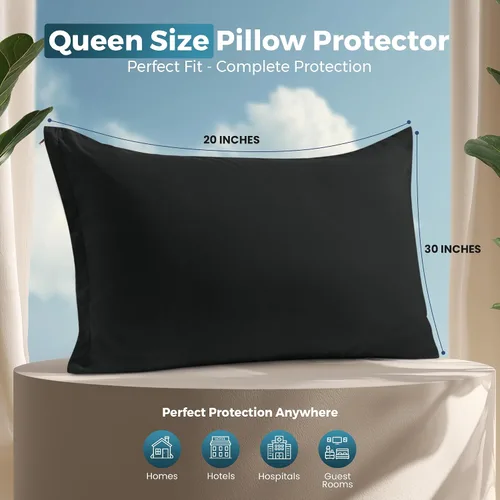 Vista 2 de Utopia Bedding - Fundas protectoras de almohada tamaño Queen, paquete de 2, cierre con cremallera, tela de microfibra cepillada suave, resistentes