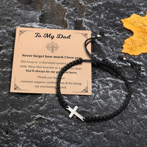 Vista 3 de To Mens Boys Gifts Cross Bracelet for Dad, Bonus Dad, Uncle, Son, Nephew, Grandson - Fathers Day Birthday Christmas First Communion Confirmation