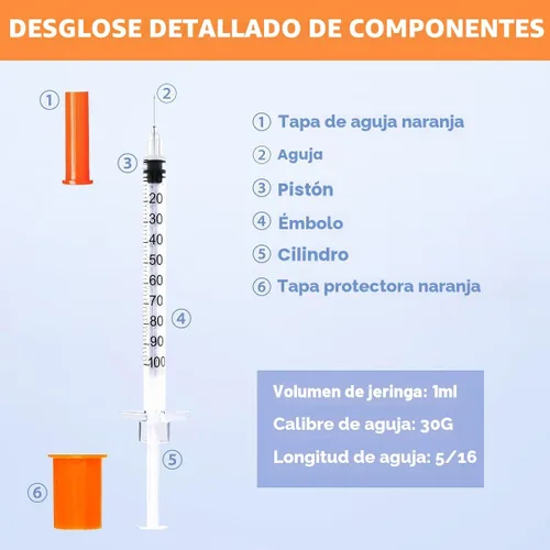 Vista 7 de Paquete de 40 jeringas desechables U-100 de 0.0 fl oz/cc, 30G 5/16 pulgadas (0.315 in), envueltas individualmente para precisión, higiene y uso