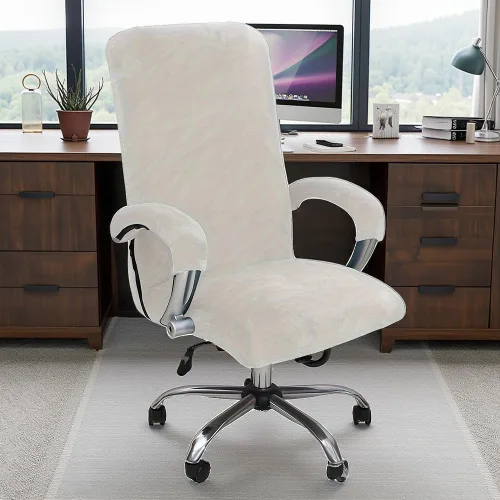 Vista 7 de ITFRO Funda para silla de oficina de 3 piezas con fundas para reposabrazos, funda de terciopelo blanco para silla de escritorio de computadora