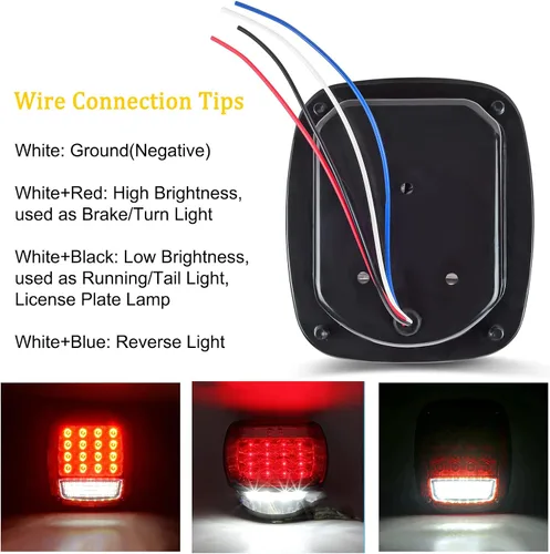 Vista 4 de LIMICAR Luces traseras para RV, luces de remolque cuadradas de 43 LED, 2 piezas de luces traseras rojas/blancas de parada, giro, respaldo, reversa