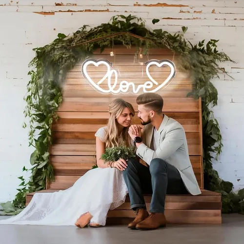 Vista 8 de Letrero de neón LED rosa con corazón de amor para boda, proponer matrimonio, día de la madre, día de San Valentín, decoración de pared, regulable