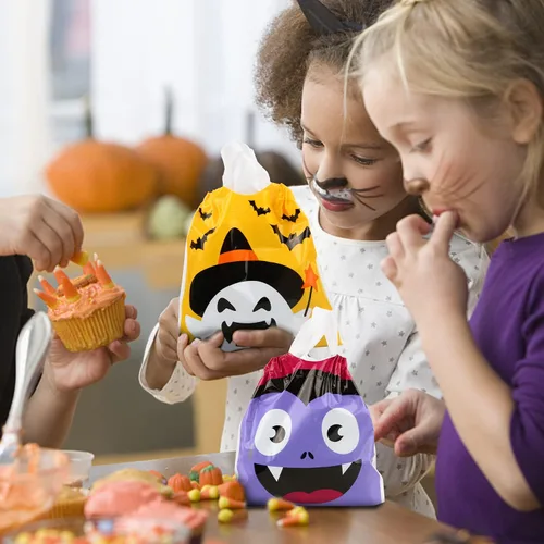 Vista 6 de CCINEE 48 bolsas de golosinas de Halloween con cordón, bolsas de dulces para regalo de fiesta de Halloween