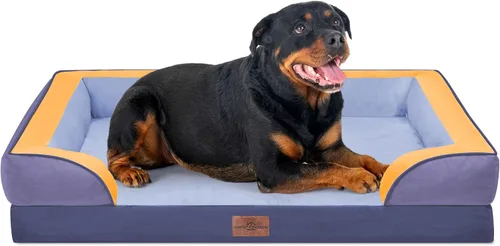 Vista 199 de Comfort Expression - Cama ortopédica para perros medianos, 28 x 19 pulgadas, cama impermeable y de apoyo de espuma con cojines removibles, sofá