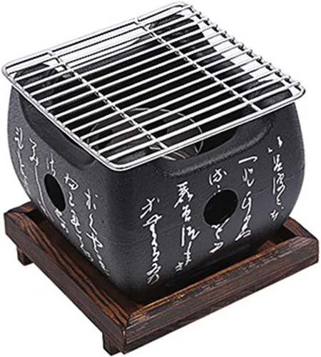 Vista 10 de Parrilla de barbacoa japonesa - Estufa de carbón portátil con placa de barbacoa y accesorios