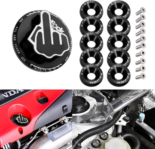 Vista 10 de x xotic tech Tapa de tanque de combustible de gas negro de aleación con dedo medio roscado compatible con Toyota Corolla Camry 4Runner Highlander