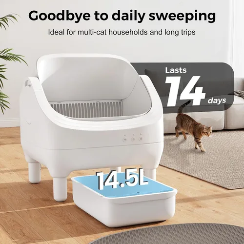 Vista 6 de Coziwow Caja de arena automática inteligente con parte superior abierta, caja de arena para gatos autolimpiante con control de aplicación