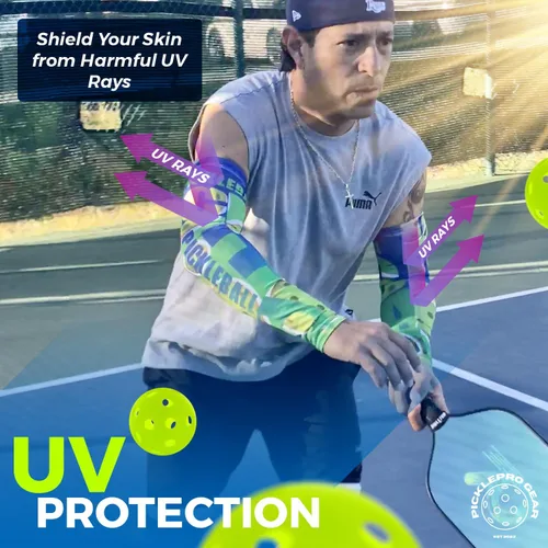 Vista 9 de Mangas de brazo de pickleball – Ajuste de compresión y protección UV – Mangas deportivas transpirables para jugadores – Tamaño M/L – 5 diseños