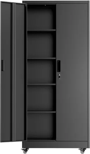 Vista 24 de INTERGREAT Armario de almacenamiento de metal con cerradura, gabinete de almacenamiento de metal con cerradura de 72 pulgadas de alto con puertas